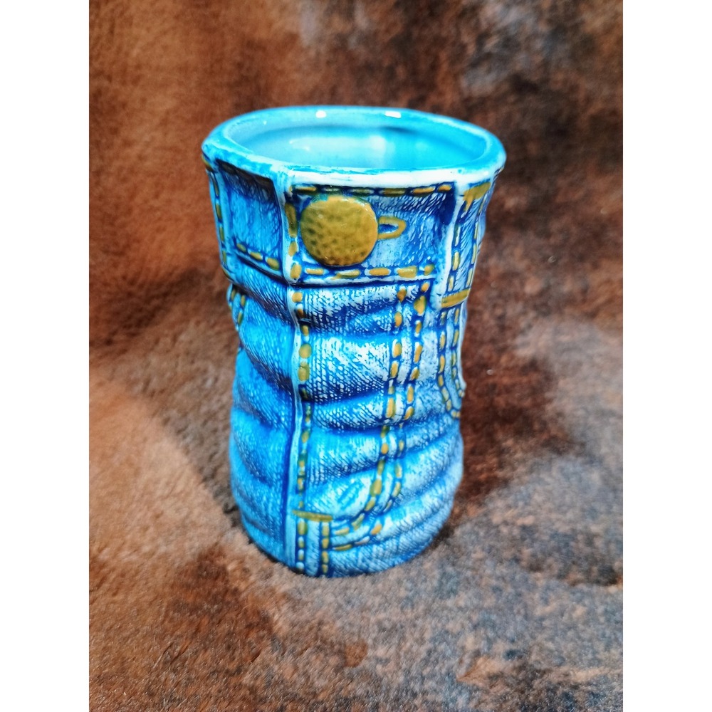 Vintage Nowell Molds Denimware Ceramic Blue Jean Pocket Pencil Holder Cup‎ Rare